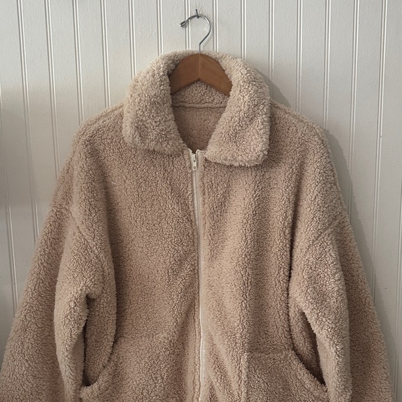 SHEIN Cozy Tan Sherpa-Like Oversized Teddy Jacket sz M - Picture 4 of 11